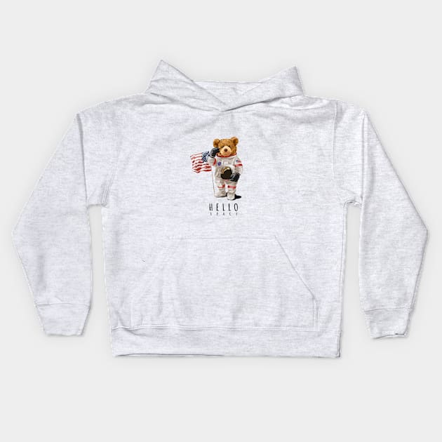 Cute bear design "Hello space" Kids Hoodie by Art Cloth Studio